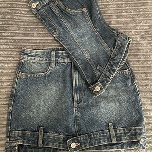 Zara TRF Denim corset and mini skirt set.